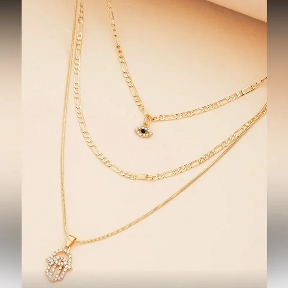 Gold Evil Eye Necklace Set R127 - Picture 2 of 3